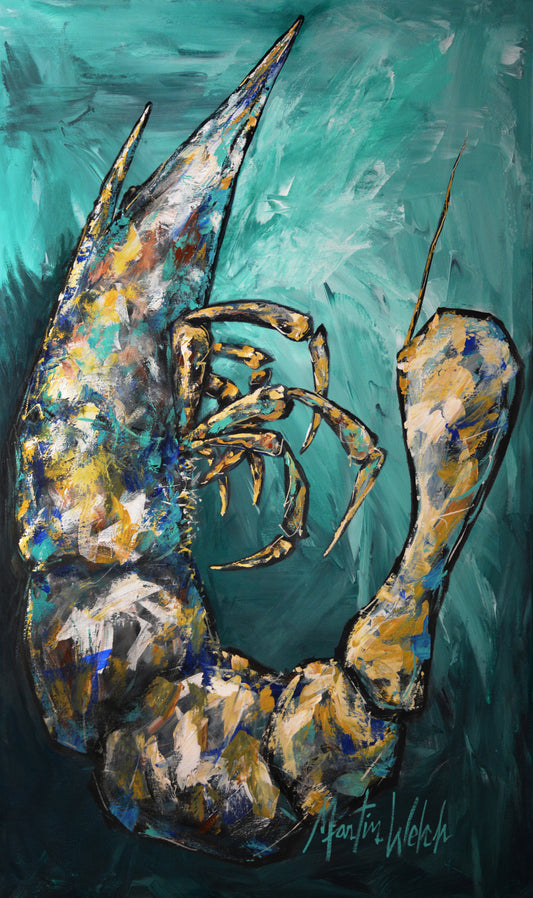 "A Touch of Blue" Original painting of a shrimp - 36x60