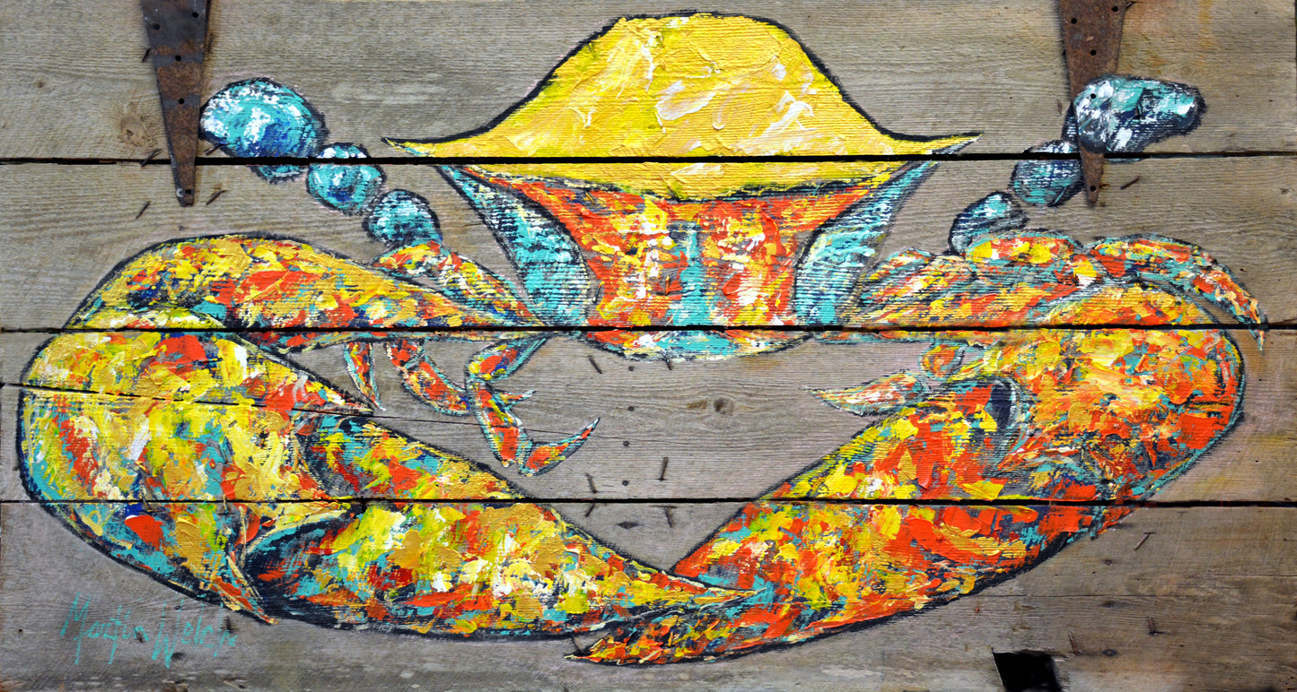 "Barney" Original Painting of Crab on Recycled Barn Door 41x75
