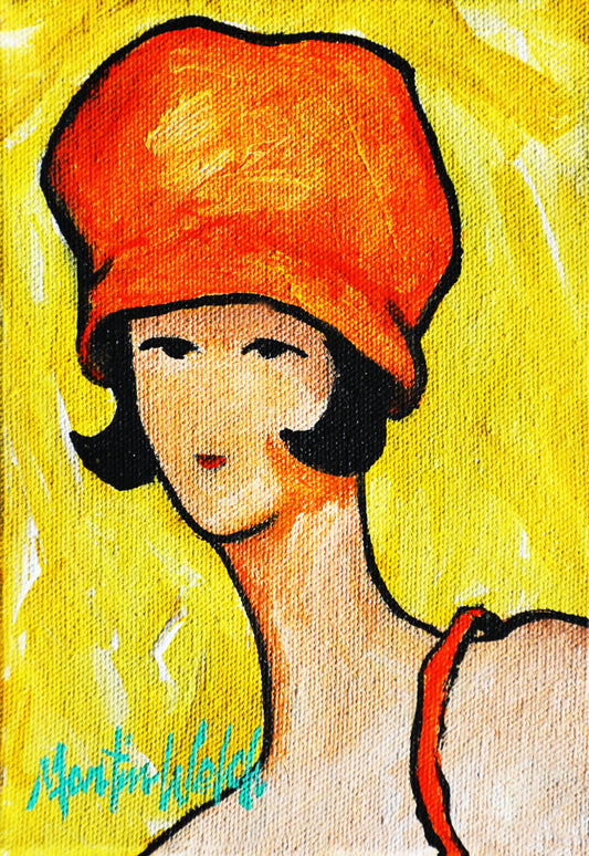 "Beaulah's New Hat" Original Painting of one my dysfunctional family members 5x7