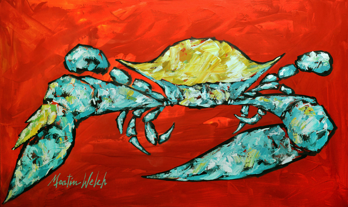 "Blue Legs" Original painting of a blue crab - 36x60