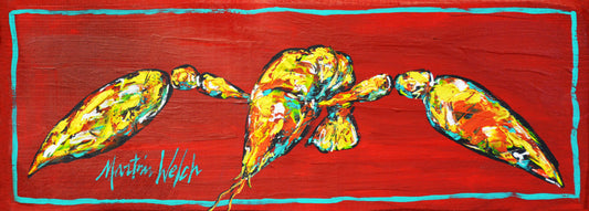 Crawfish - Claws Apart on Red Board 9.5x24 Original Painting