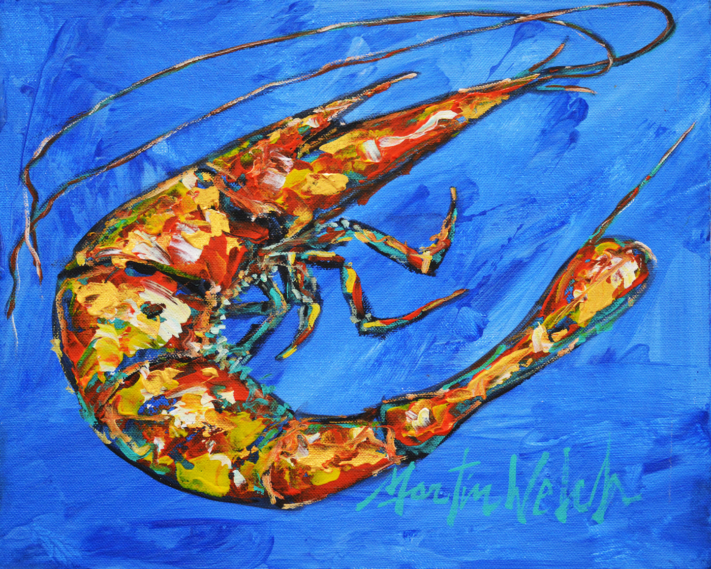 "Deep Blue" 12x12 Original shrimp painting