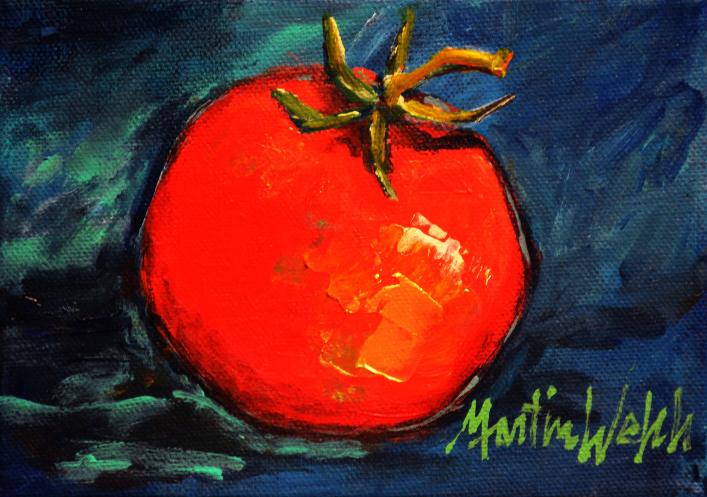 "Lil Mater" Original Painting of a red tomato 5x7