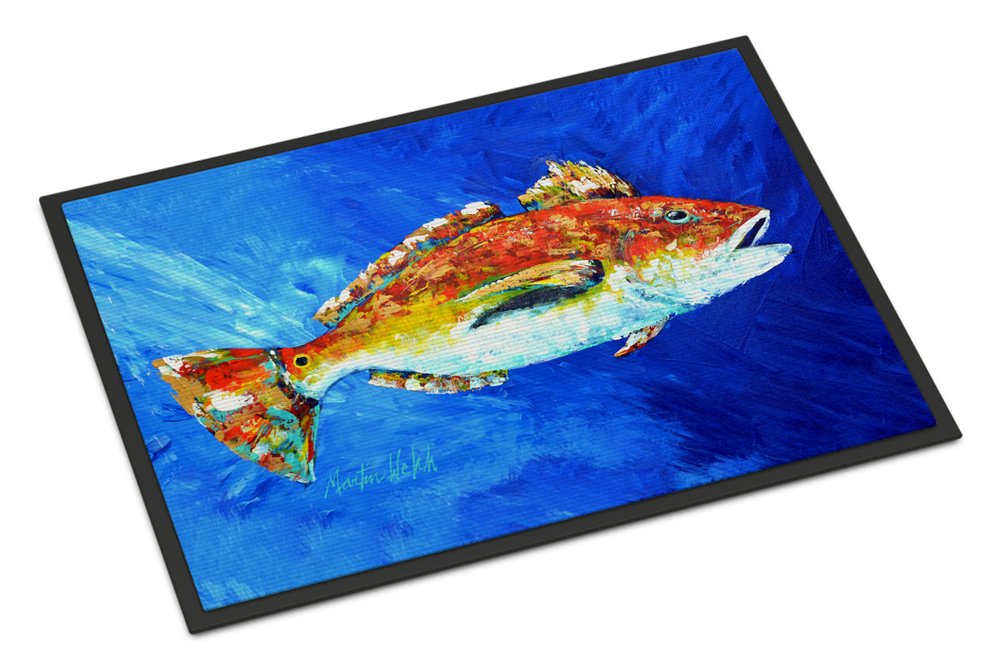 Buy this Red Fish White Spin Indoor or Outdoor Mat 24x36
