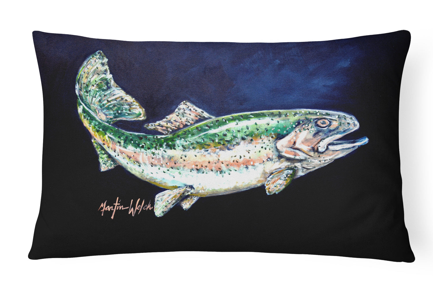 Buy this Deep Blue Rainbow Trout Canvas Fabric Decorative Pillow