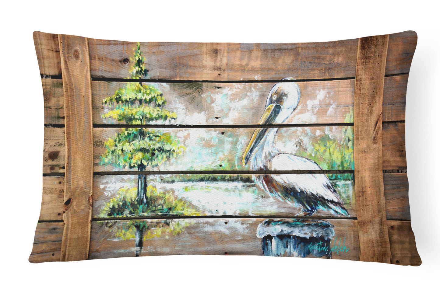 Buy this Summer by the Lake White Pelican Canvas Fabric Decorative Pillow