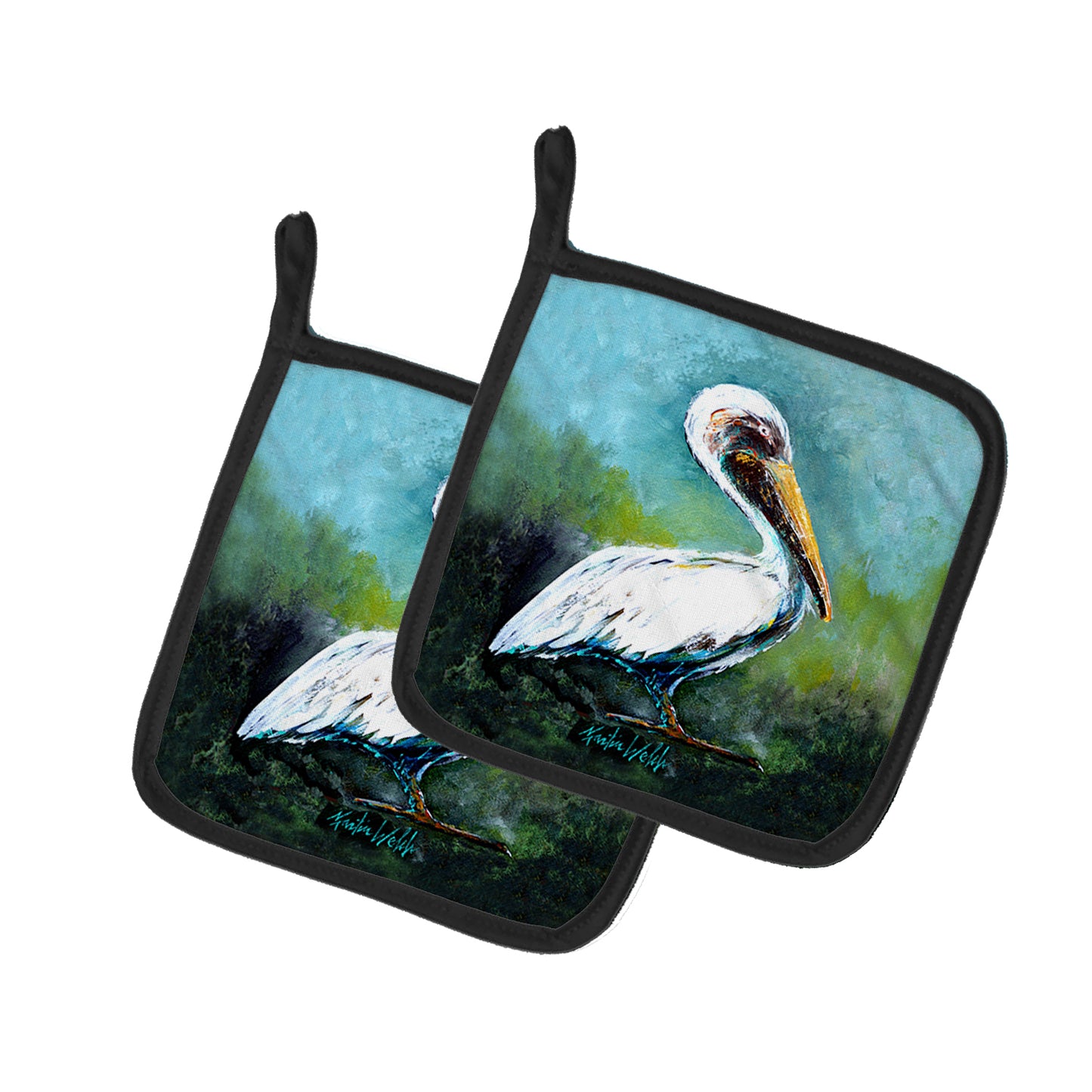 Buy this Blue Stand White Pelican Pair of Pot Holders