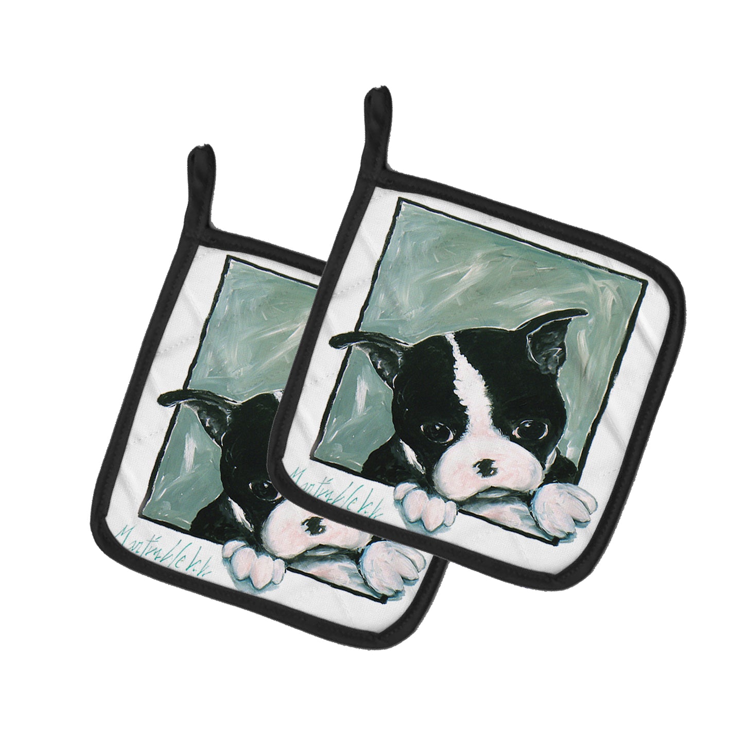 Buy this Boston Terrier Don't Leave Me Pair of Pot Holders