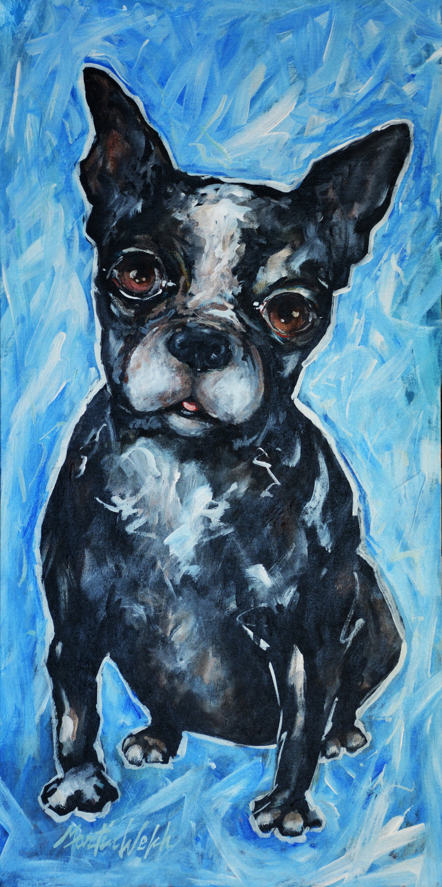 "Miss Mollie" Original painting of a Boston Terrier - 15x30