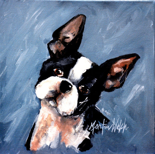 "Rascal" Original Painting of a Boston Terrier 10x10