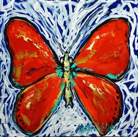 "Red Glider" Original painting of a butterfly - 20x20